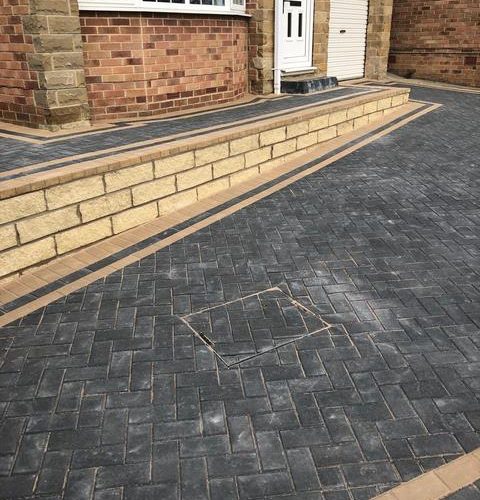 wakefield charcoal block paved driveway stone walls 01